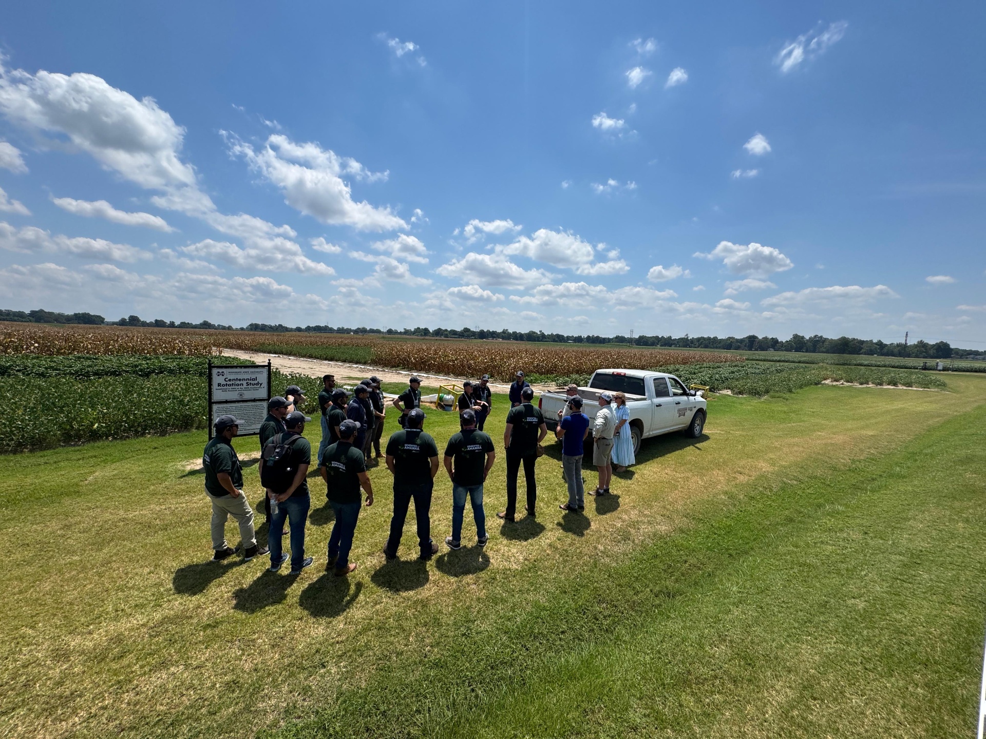 Grupo do agronegócio em visita técnica a campo de pesquisa